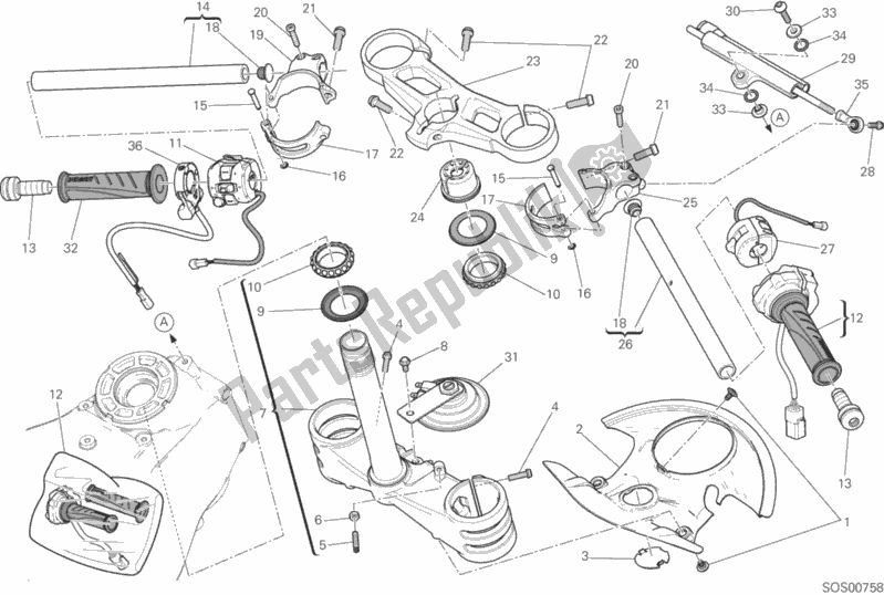 All parts for the Semimanubri - Ammortizzatore Di Sterzo of the Ducati Superbike 1299S ABS USA 2016